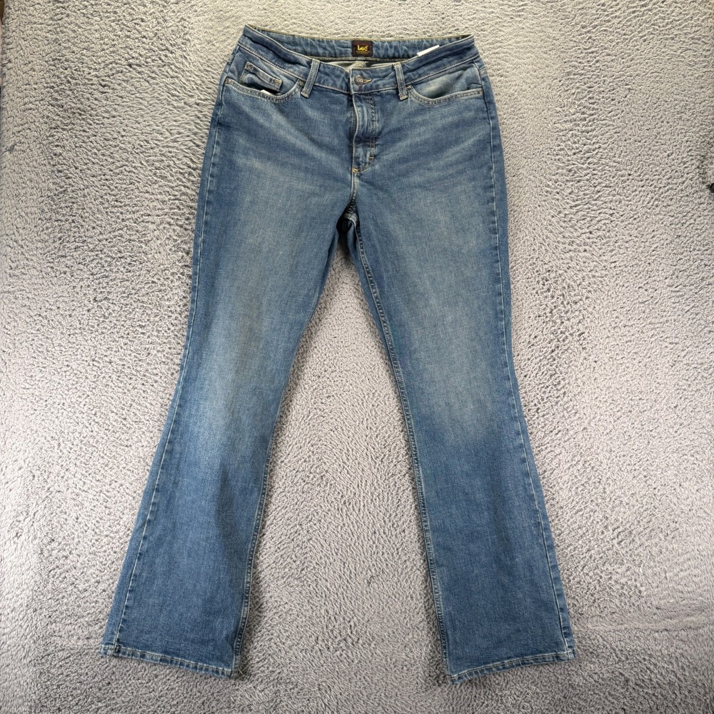 Lee Jeans Womens 12 Blue Cotton Denim Bootcut Leg Faded Workwear Travel Stretch